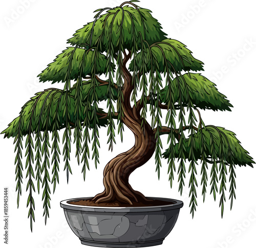 timeless flow a meditative bonsai, natures poetic dance in miniature, vector isolated on transparent background
