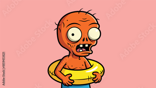 Wallpaper Mural Cartoon Zombie with a Yellow Inflatable Ring Illustration. Torontodigital.ca