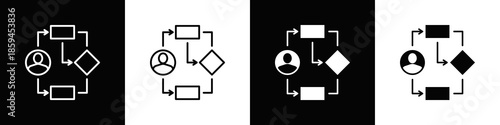CRM Workflow Icon Set White Black Background Style