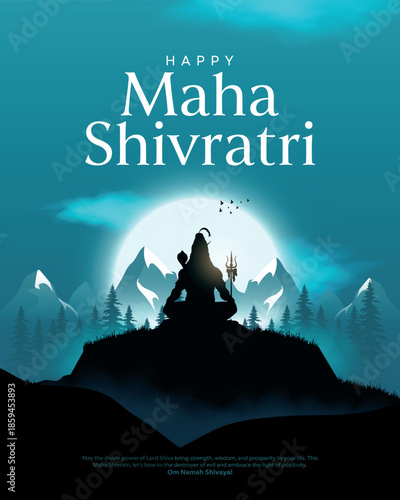 Happy maha Shivratri, a Hindu festival celebrated of lord shiva night. Creative vector illustration design with silhouette of lord shiva and trishul.