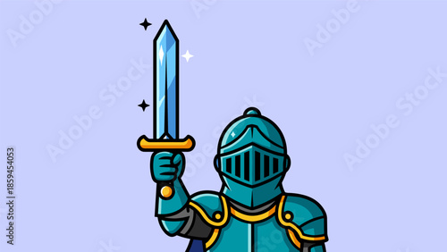 Illustration of a Knight in Shining Armor Holding a Sword.
