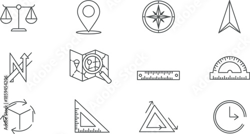 Collection of line art geometry symbols and tools