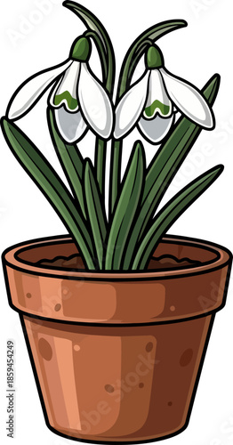 winters gentle whisper potted snowdrops announce springs hopeful arrival, vector isolated on transparent background
