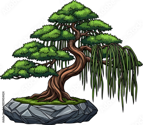 zen garden whisper a timeless miniature tree embodies tranquility and enduring grace, vector isolated on transparent background