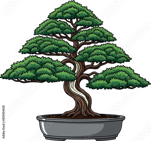 zen microcosm artful bonsai graphic cultivates harmony and timeless serenity, vector isolated on transparent background