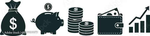Financial icons depicting money management and growth
