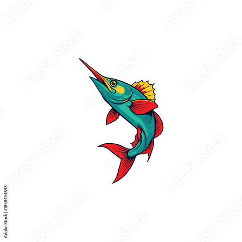 Colorful Swordfish Jumping Illustration
