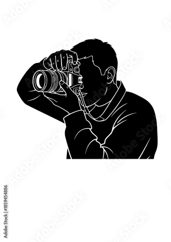 Vintage Film Photography Silhouette of Person Using Analog SLR Camera for Retro Nostalgia and Creative Professional Photographer Concept Vector