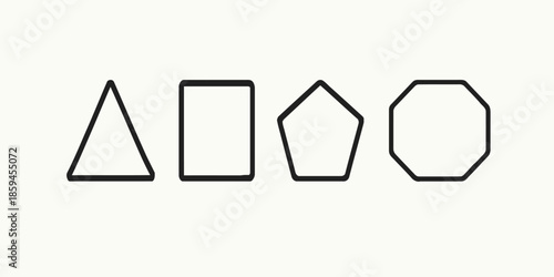 Print  Geometric Shape Evolution Icon Set from Triangle to Octagon – Minimal Flat Vector Outline Icons for Education and Infographics
