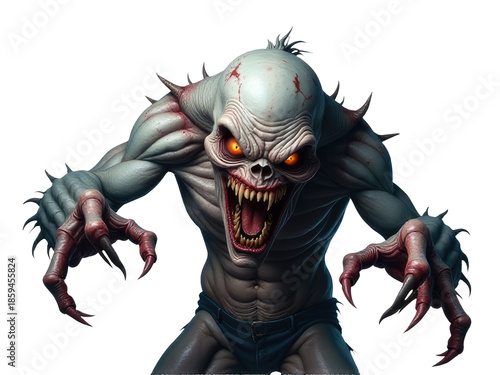 A terrifying creature with glowing red eyes and sharp claws, perfect for horror or fantasy scenes