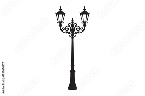 Elegant black silhouette of a vintage double street lamp post design