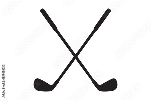 A simple illustration of two crossed golf clubs on a white background