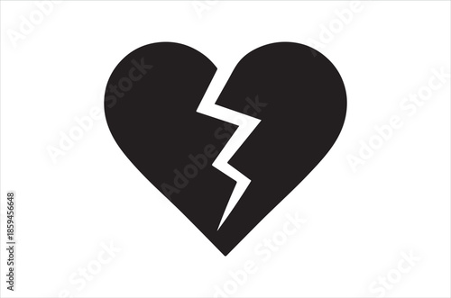 A black silhouette of a broken heart shape on a white background