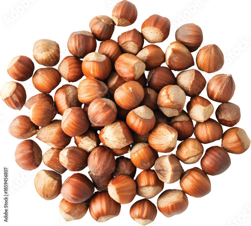 A pile of dried hazelnut shells isolated on a transparent background