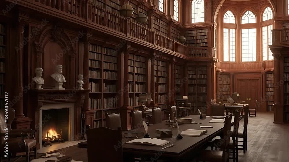 custom made wallpaper toronto digitalcozy historic library interior with wooden shelves, busts, and warm glow