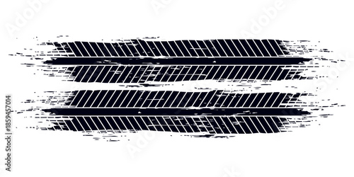 Tire tread marks, wheel textures, tire marks - car racing, motocross, drift, rally, off-road and others. Vector black isolated texture in grunge style with splashes.eps10