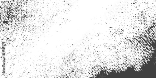 White background with scattered grey grunge texture, Abstract black and white gritty grunge background, Overlay for interesting effect and depth,  The surface is covered with scratches.