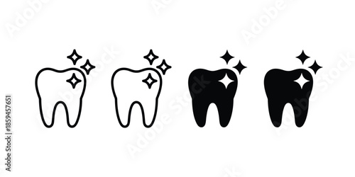 Clean tooth symbols teeth vector icons, showing dental health themes, hygiene awareness, tooth care visuals, medical illustration elements and simple minimal graphics for clinics, 