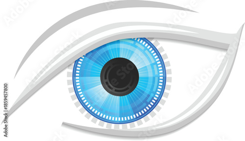 Blue digital eye iris with white eyelid graphic vector