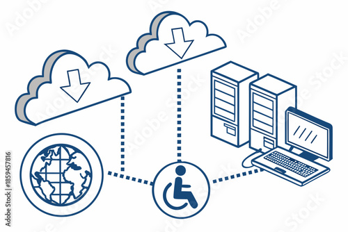 An illustration representing accessible technology and global connectivity for people with disabilities