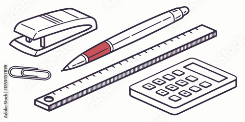 A collection of office supplies on a white background