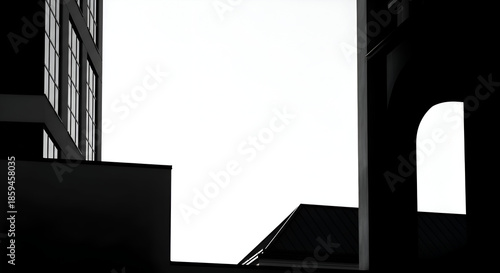 Modern urban architecture in black and white silhouette