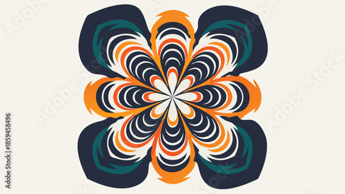 Abstract colorful floral pattern with swirling shapes and vibrant colors on white background