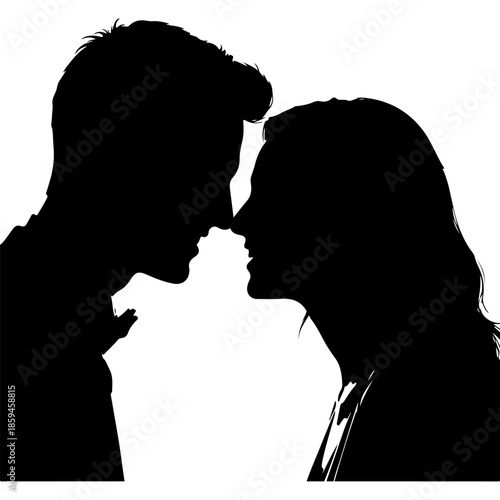 Silhouette of a couple in a tender moment, noses touching Vector