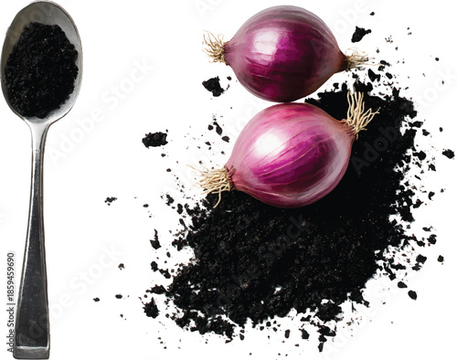 Black aura with onions isolated on a transparent background
