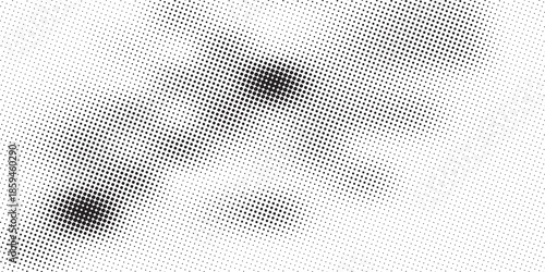 Flowing dots particles wave pattern halftone black gradient curve shape isolated on white background. Vector in concept of technology, science, music, modern.