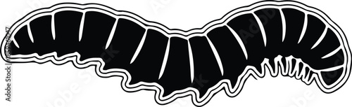 Silhouette creeping segmented insect larva worm grub bug cartoon simple design Vector Illustration