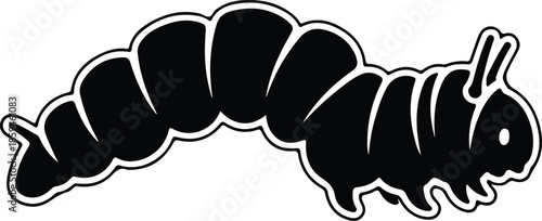 Silhouette cute cartoon larva insect with big segmented body Vector Illustration