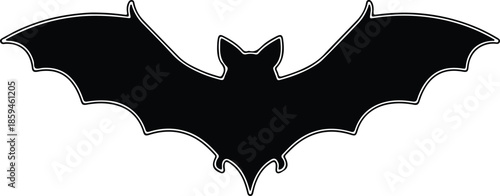 Silhouette flying bat with open wings simple flat design spooky animal creature Vector Illustration