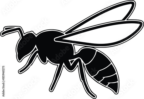 Silhouette Flying Wasp Hornet Honey Bee Insect Outline Logo Graphic Vector Illustration