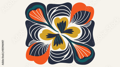 Abstract floral illustration with vibrant colors and intricate patterns on a white background