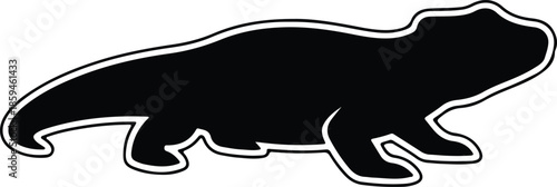 Silhouette Lizard Minimalist Outline Cartoon Reptile Animal Icon Vector Illustration