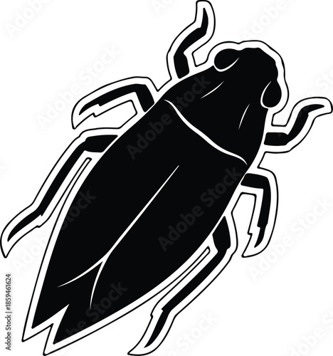 Silhouette Predatory Aquatic Diving Beetle Insect Nature Animal Minimalist Design Vector Illustration