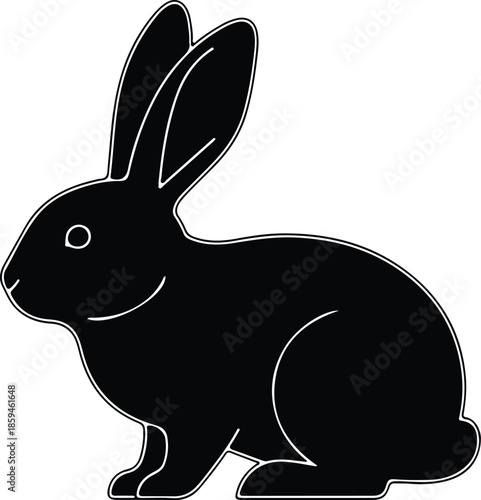 Silhouette Rabbit Animal Side View Isolated Minimalist Monochrome Outline Vector Illustration