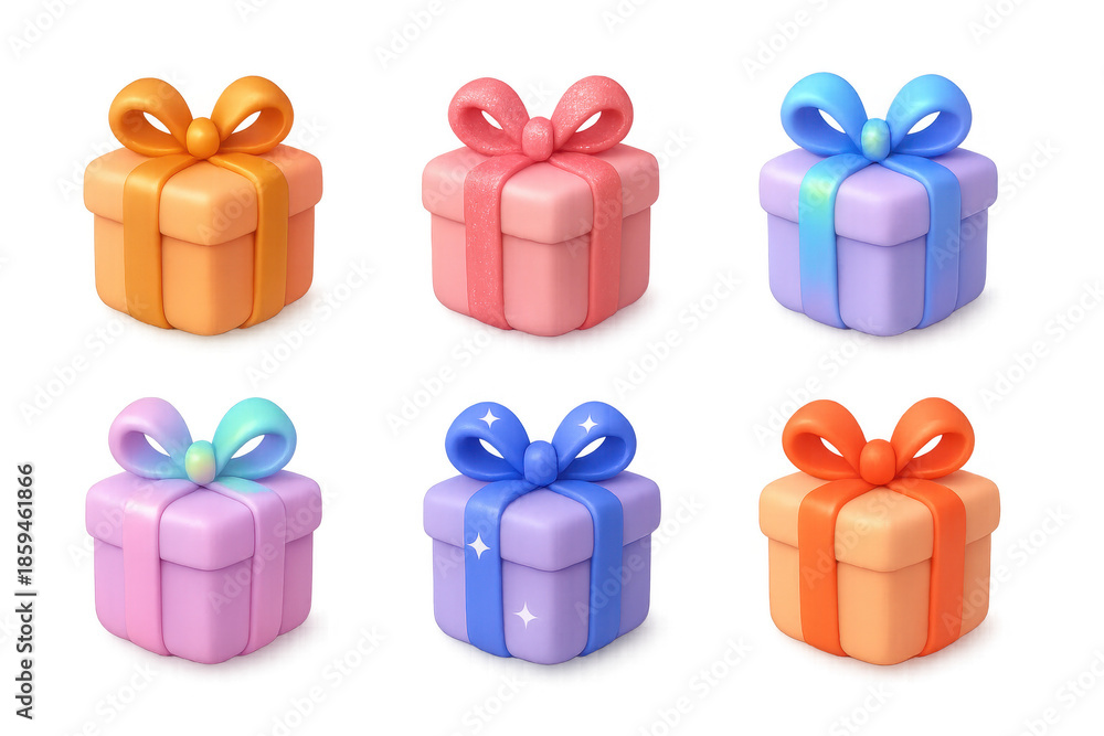 Obraz premium Colorful cartoon gift box icons for celebrations and design elements
