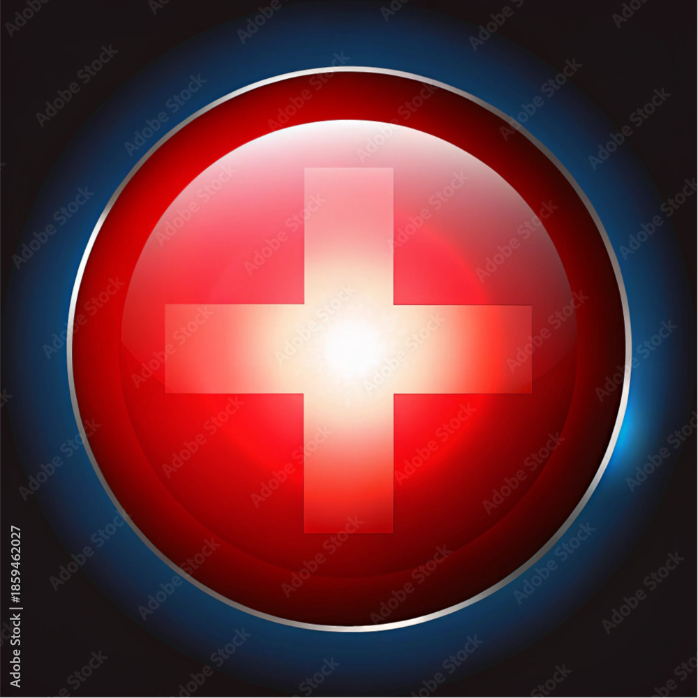 Obraz premium Switzerland flag glossy round emblem with white cross and glow
