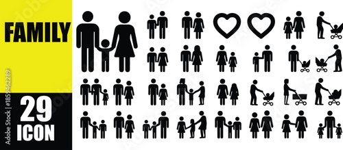 Family silhouette icons set
