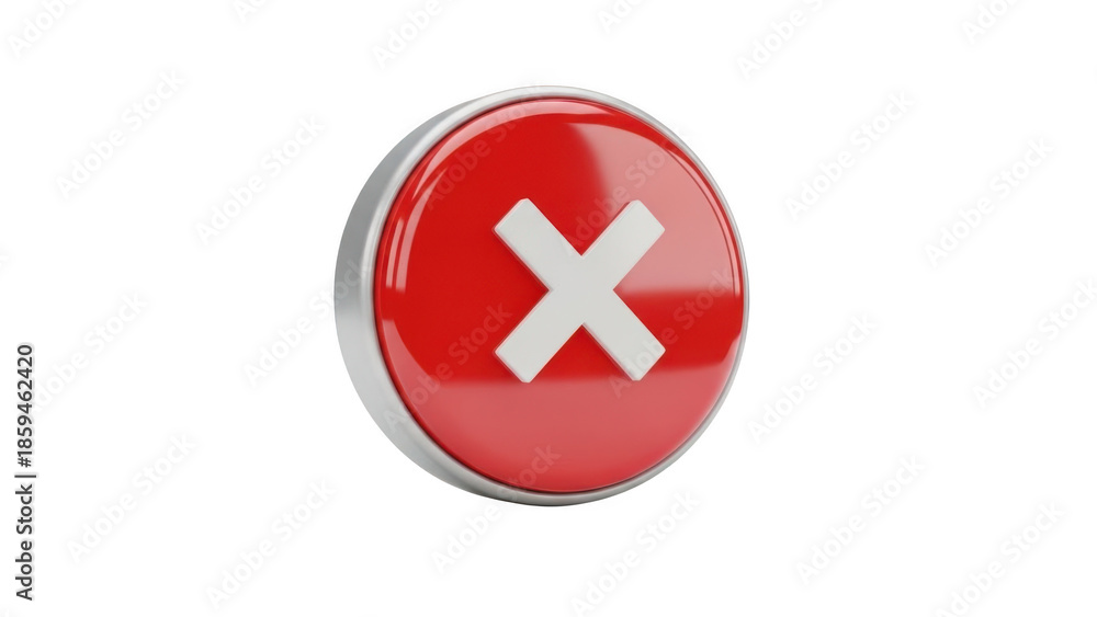 Obraz premium Red button with white x on transparent background