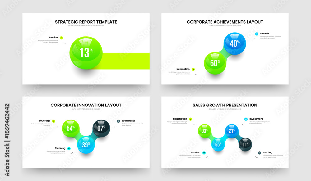 Fototapeta premium Service Campaign One Two Three Four Option Infographic Presentation Design Vector Illustration Set. Enterprise Report 1 2 3 4 Element Chart Frame Template Bundle.