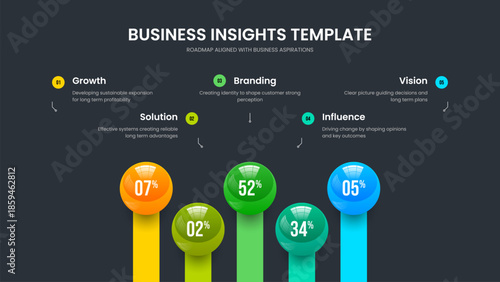 Market Campaign Slide Layout Vector Illustration. Enterprise Briefing Five Step Infographic Slideshow Design. Digital Report 5 Option Chart Presentation Template.