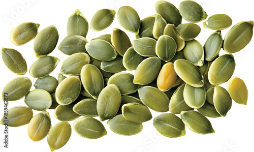 Green pumpkin seeds in the shape of an oval, isolated on a transparent background
