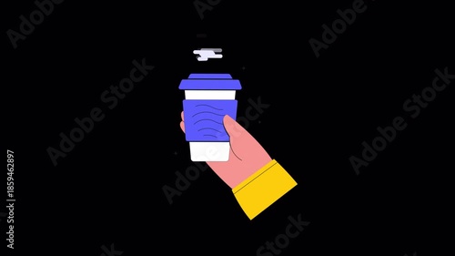 Hand Holding Disposable Coffee Cup. Takeaway Drink Concept Animation Video - Transparent