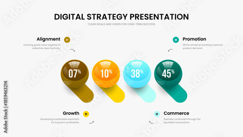 Elegant Profile 4 Step Graph Frame Layout. Product Growth Presentation Design Vector Illustration. Visual Launch Four Element Diagram Slide Template.