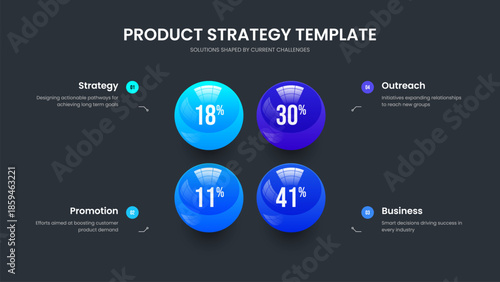 Minimal Performance 4 Step Diagram Slide Design. Market Introduction Presentation Template Vector Illustration. Marketing Proposal Four Element Graph Frame Layout.