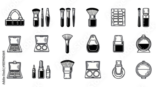 Cosmetics and makeup tools isolated on white background flat design illustration