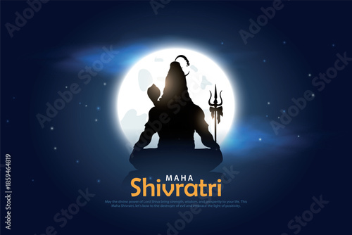 Happy maha Shivratri, a Hindu festival celebrated of lord shiva night. Creative vector illustration design with silhouette of lord shiva and trishul.